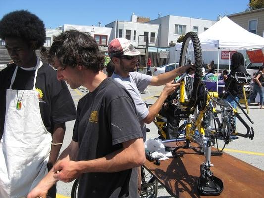 The SFBC Bike Doctor at Literacy for Environmental Justice's People's Earth Day event in Bayview.