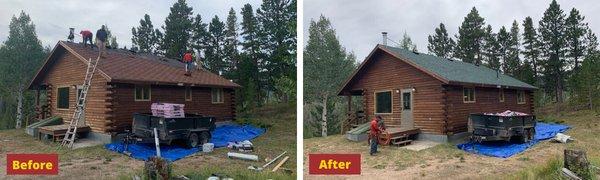 Log Cabin exterior remodel roofing job