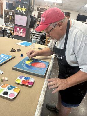 Jim working in the beach ball