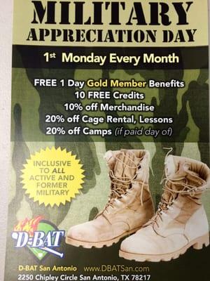 Military appreciation 1st Monday of every month