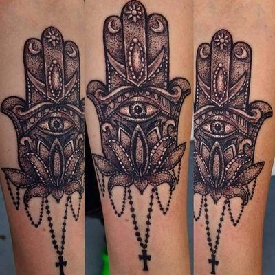 Eye of Fatima Tattoo by Rob Figueroa HPT @rob_figueroa_hallowedpoint 
Hallowed Point Tattoo Palm Bay bay FL 
Mandala Lotus