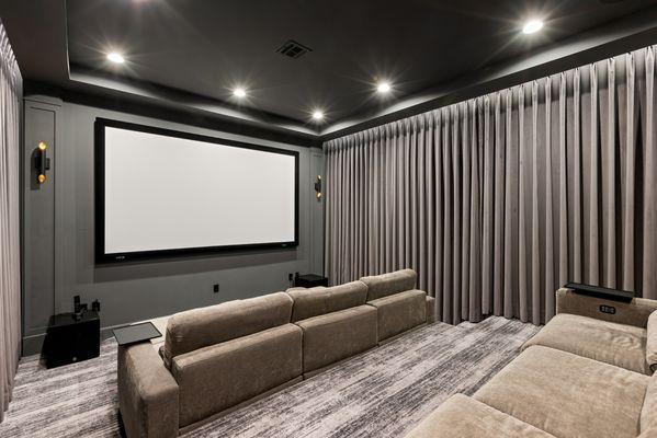 Custom movie theater in Calabasas. Started out as a downstairs room and converted into a magnificent theater.