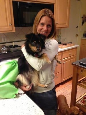 Aleta with our mini Aussie,   Harley- he had a wonderful day with her!!