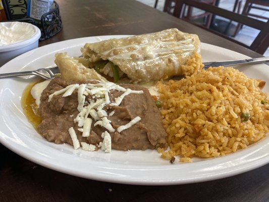 Shrimp Chimichanga (Rice & Beans)