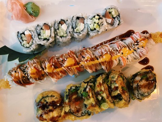 Top to bottom: Philadelphia Roll, Tims Roll, Godzilla Roll