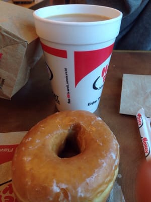 Honey dip donut and coffee. Simple, affordable, fast.