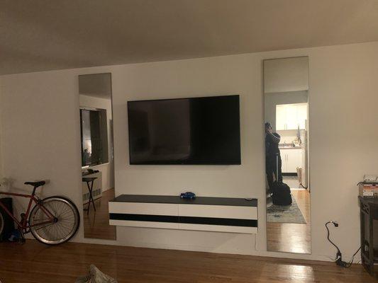 TV mount with wires inside the wall plus floating TV console