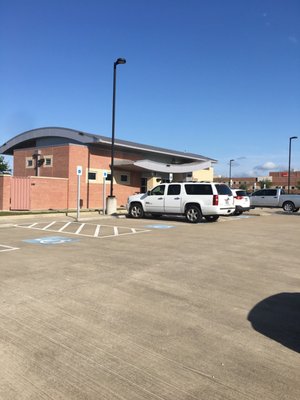 Park and ride waiting area. Clean restrooms inside.