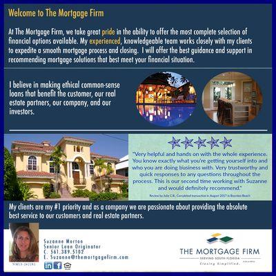 Welcome to The Mortgage Firm. Suzanne Morton, Loan Originator and Branch Manager