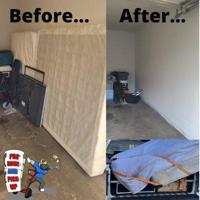 Before and after storage unit clean out.