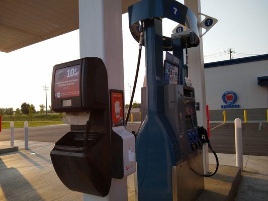 At the pump, by the windshield washer, you can use their UGlove when pumping gas esp. during Covid.