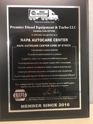 We are a certified Napa Truck Service Center