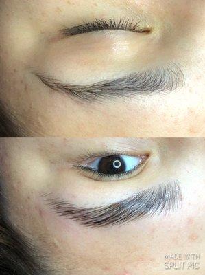 Brow lamination. Before and after