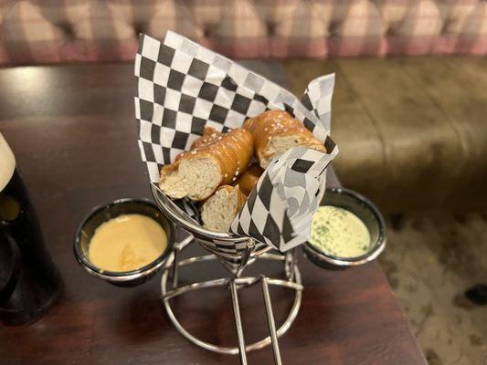 Happy Hour pretzel bits with dipping