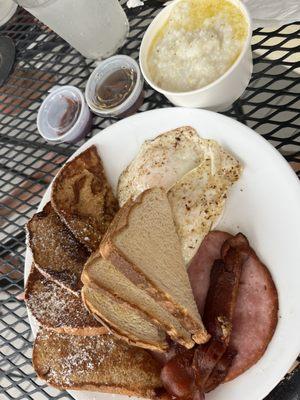 French toast with 2 meats- Bacon and ham