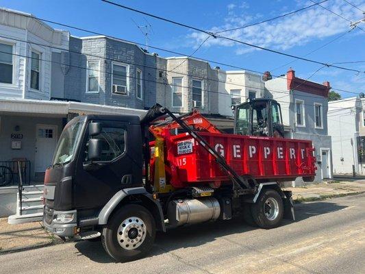 Our newest (as of posting) truck, a 2024 Peterbilt, truck 129, helps us to get into tight city locations.