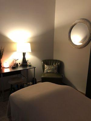 Relax in my calming treatment room.