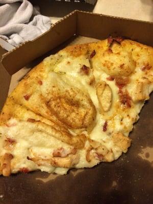 On a $45 order we get pizza that is half air bubble. The cheese stuck to the top of the box and shorted 4 bites. No answer.