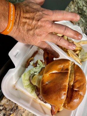 The Western Burger is enough for two people and as big as my husband's hand. Also delicious.