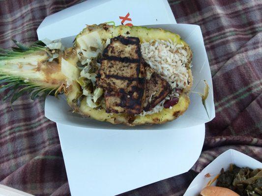 Buffalo Plant Burger rice bowl with tofu.