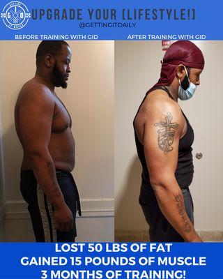 Lose Stubborn body fat while building muscle!  30 lbs difference between the 2 photos!
 
 Great job Jason!