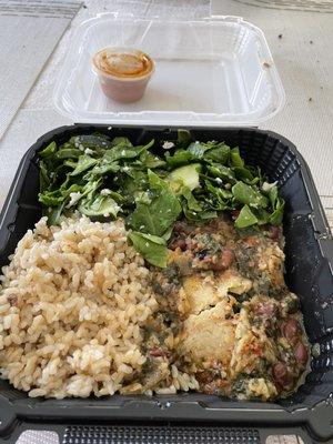 Veggie enchiladas , brown rice and side salad