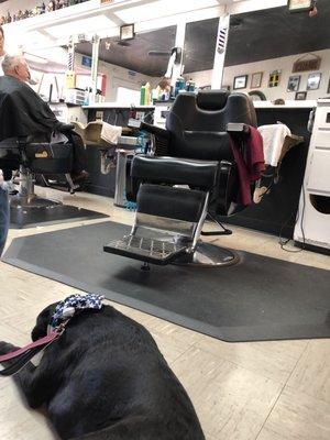 Maggie holding down the barber shop.