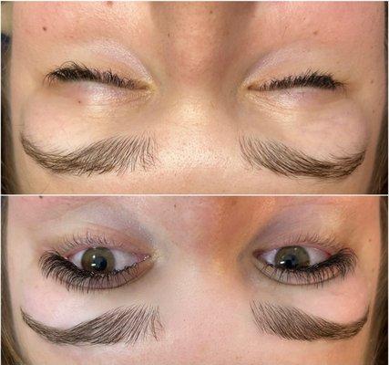 Brow shaping and classic lashes