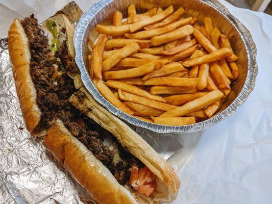 Chopped Cheeseburger Sub and Large Fries