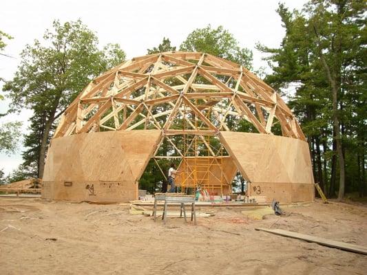 Now starting the sheeting of the main part of dome