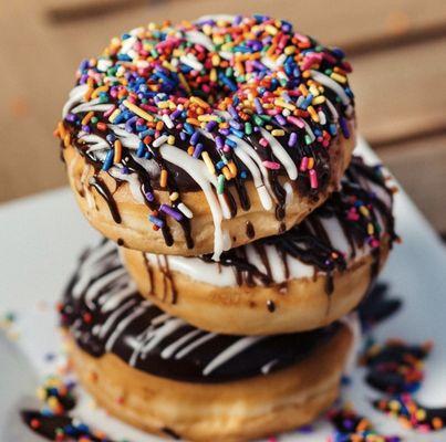 Rainbow drip donuts