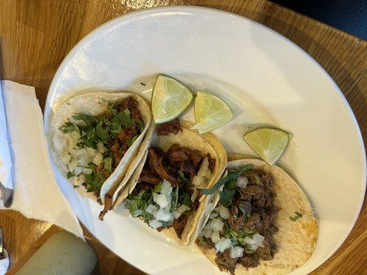 al pastor, chorizo, birria tacos