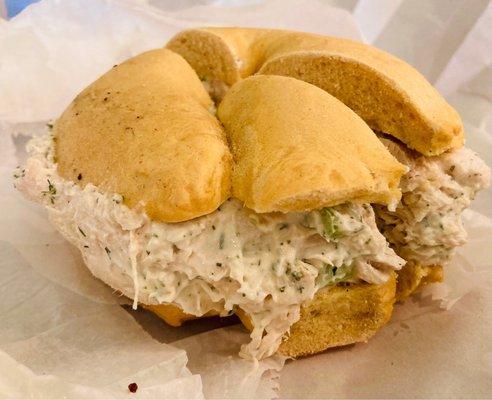 Custom Bagels-- chicken salad on egg bagel