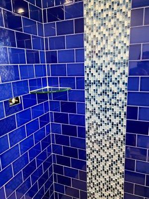 Some beautiful tile work for a residential bathroom remodel.