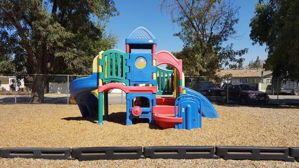 We have a large playground; sandbox, 3 climbing structures, bike path and nice shaded area for building