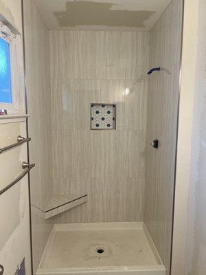 Shower tile.. almost done! Thanks Renee