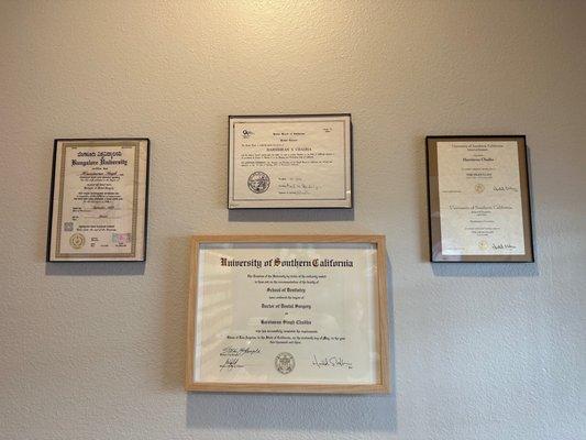 Diplomas on the wall