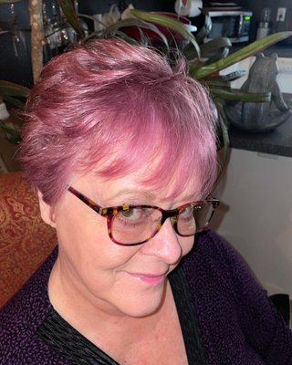 Lydia, cuts my hair and she is great at layering.... I like the short layered look. I did the color myself.