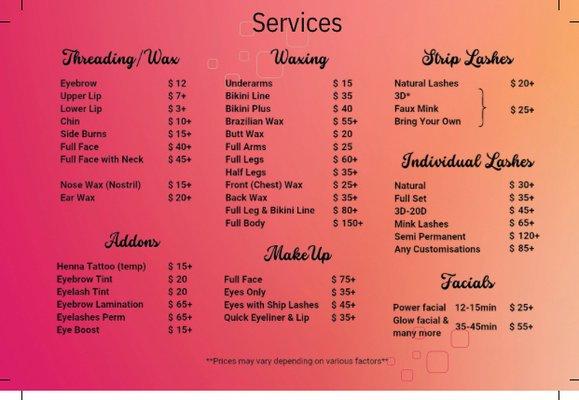 Prices but to know about deals please call or stop by