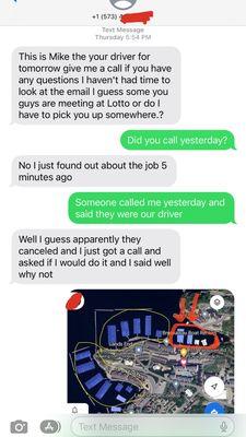 Text exchange with driver #2