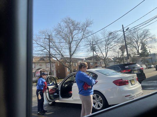 This is one of the employees who dried my car and left it all wet and I understand that you are tired of work but then do not use the phone