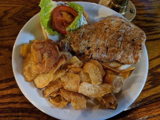 Delicious grilled tenderloin with homemade chips!