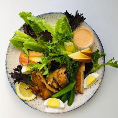 Japanese Teriyaki Chicken  Asparagus Apple Boiled egg  Summer Lettuce Salad