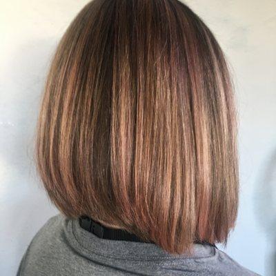 Colorsparks with Rose Gold Rinse Fresh Haircut Blowout Flatiron