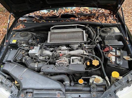 a broad view of the engine bay before taking it in