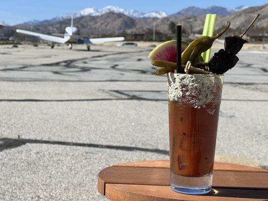 Bloody Mary w/ steak skewer.