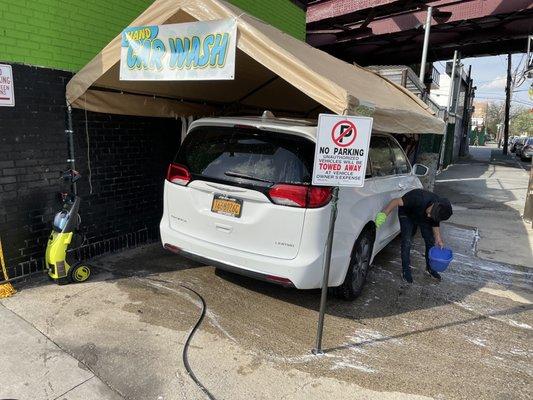 Hand car wash with vacuum and shampoo