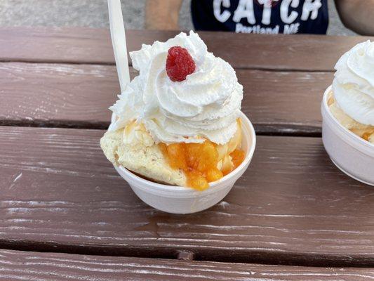 Peach shortcake with vanilla ice cream