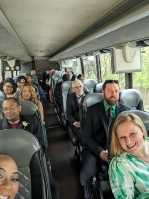 Bus interior with guests