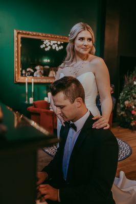 Bride and groom at a microwedding at Songbird Parlour